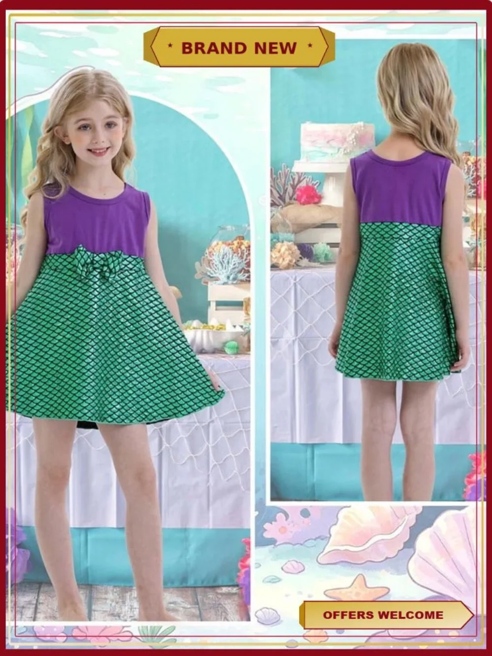 Mermaid Princess Dress Girls Costume Toddler Dress Up Cosplay Halloween